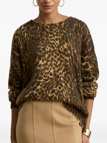 Raštuotas megztinis Lauren Ralph Lauren leopardinis ruda