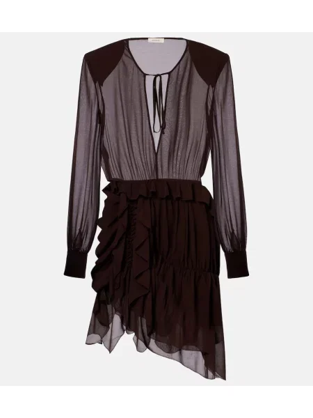 Sukienka Jacques Wei z falbankami asymetryczna brązowa