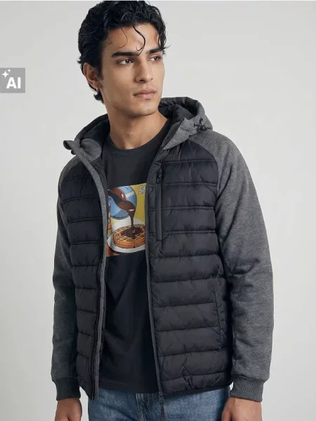 Sinsay Hybridní puffer bunda s kapucí černá