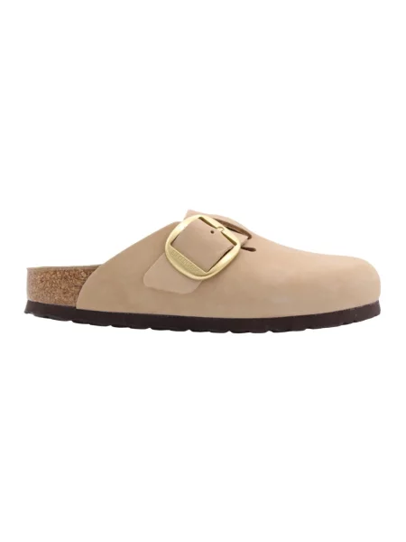 Klapki Birkenstock zamszowe na sprzączkę beżowe