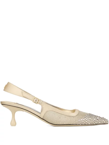 Salonke Jimmy Choo s otvorenom petom s kristalima zlatna