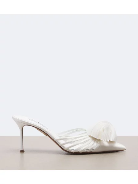 Satenaste mules Aquazzura s cvetličnim vzorcem bela
