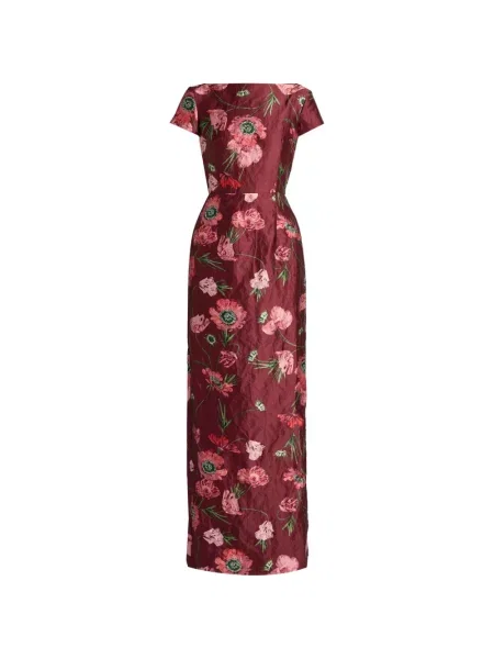 Rochie Erdem din satin cu model floral cu imagine roșu