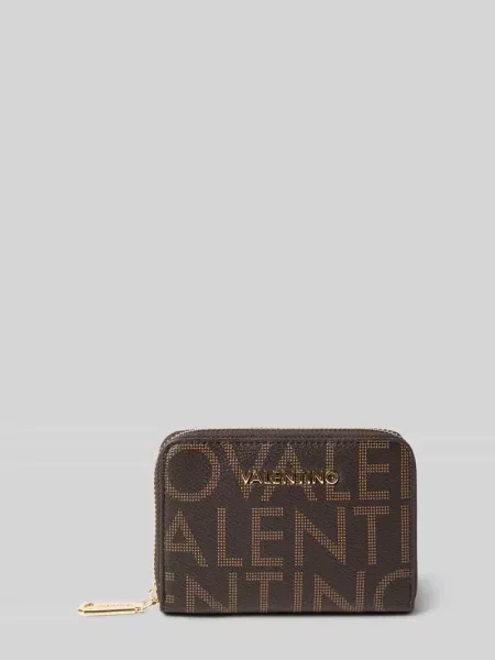 Lniany portfel Valentino Bags z logo brązowy