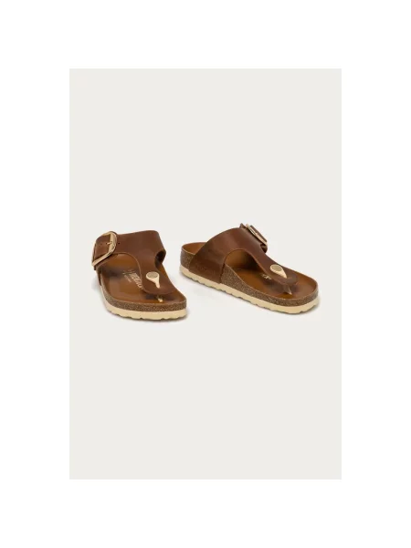 Klapki Birkenstock na sprzączkę skórzane brązowe