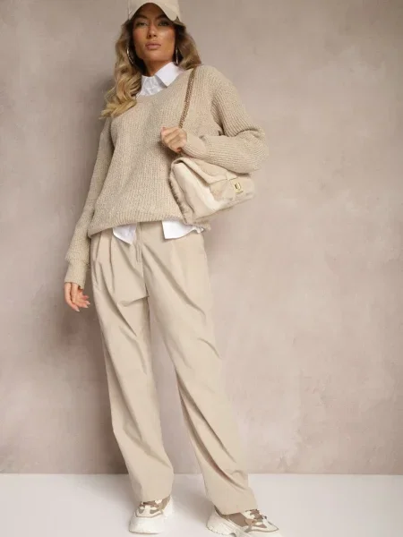 Pantaloni din cu Picior Larg Befia bej