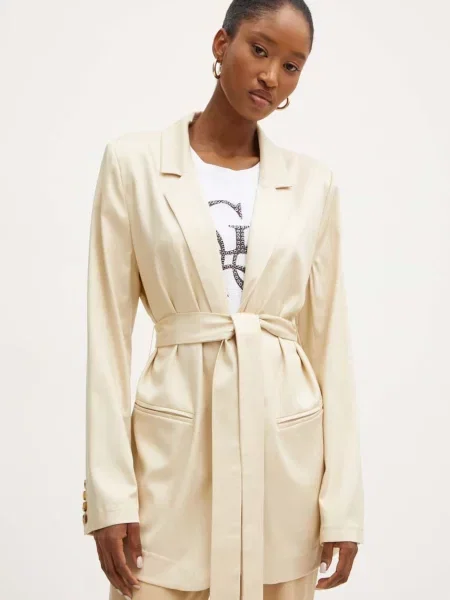 Сако Guess JONI с едно копче с изчистен дизайн бежово