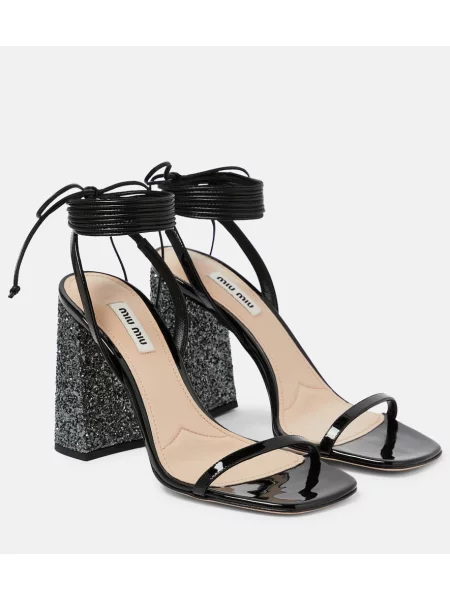 Usnjene lakirane sandali Miu Miu črna