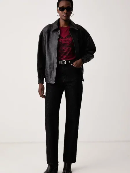 Zadig&Voltaire μεταβατικό μπουφάν γυναικείο δερμάτινο LORIAND μαύρο