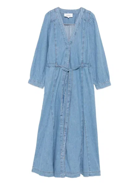 Sukienka jeansowa Ba&sh z dekoltem w serek garniturowa niebieska
