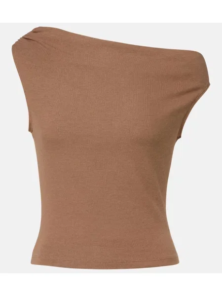 Top Leset z dżerseju asymetryczny brązowy