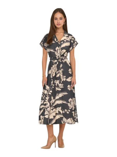 Rochie midi Jacqueline De Yong cu model floral până la genunchi negru