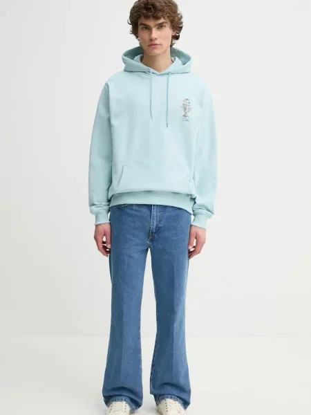 Кофта Drôle de Monsieur Le Hoodie Vase бірюзовий з капюшоном з аплікацією