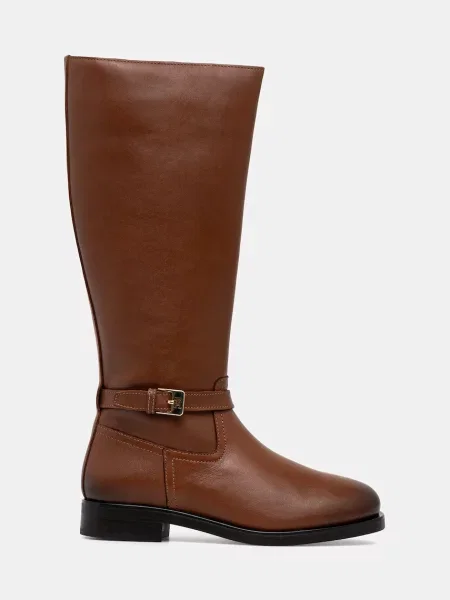 Lung cizme Tommy Hilfiger din piele cu cataramă maro