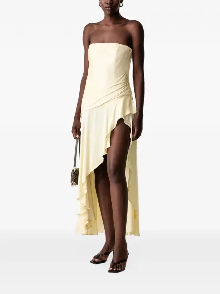 Rochie midi Bardot cu volane fără bretele