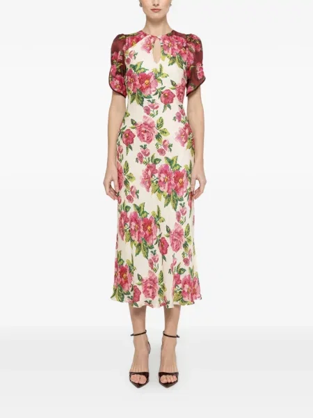 Rochie midi Nissa cu model floral cu imagine până la genunchi