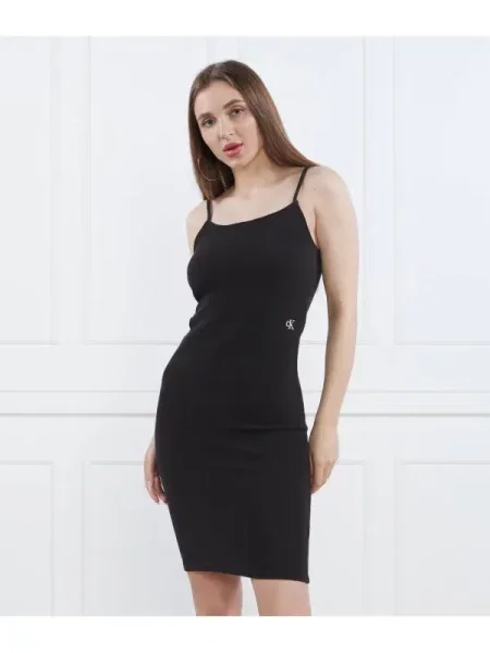 Calvin Klein Jeans Ruha SLUB RIB STRAPPY DRESS fekete