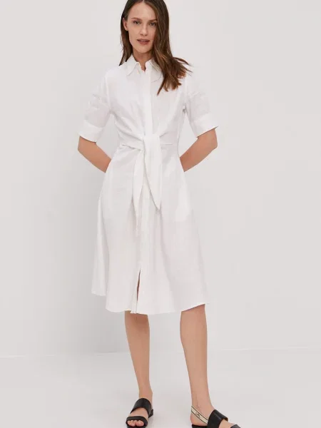 Lniana sukienka koszulowa Lauren Ralph Lauren biała