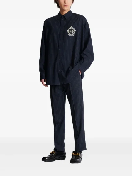 Pantaloni Balmain cu dungi plisate albastru