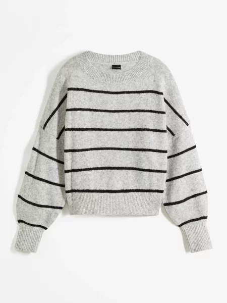 Sweter w paski o kroju oversize szary