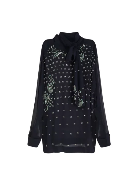 Bluzka Dries Van Noten z kokardką niebieska