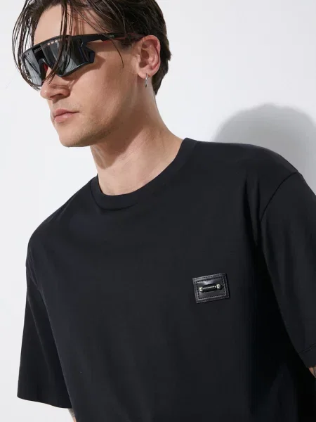 Футболка Neil Barrett Slim Dropped Shoulder Pierced Nipple з аплікацією чорний