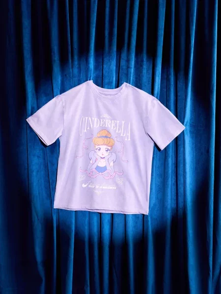 Sinsay oversize tričko s potiskem Cinderella fialová