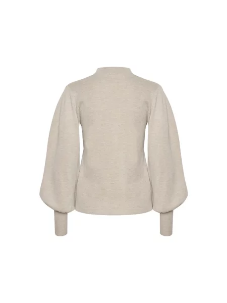 Sweter Inwear w kolorze melanż z bufiastymi rękawami beżowy