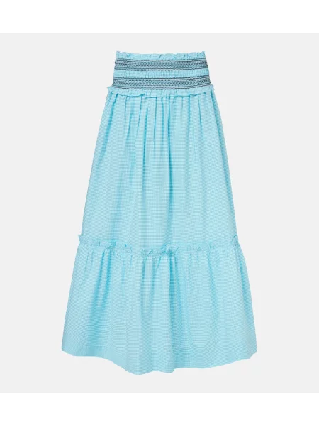Fusta maxi Ganni cu broderie din poplin albastru
