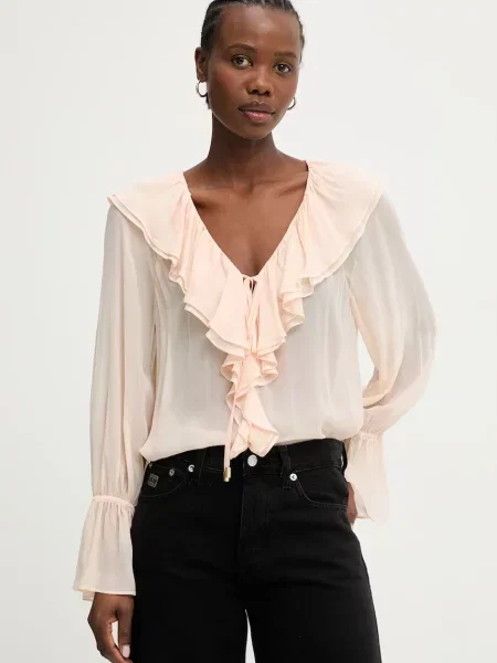 Marciano by Guess bluză cu volane pentru femei din vâscoză ADELA portocaliu