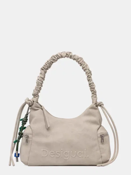 Lniana torebka Desigual z autografem beżowa