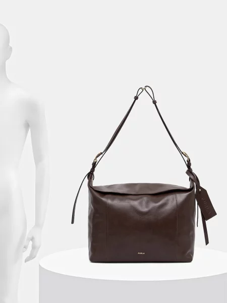 Furla Bőr válltáska Furla Ginevra L barna