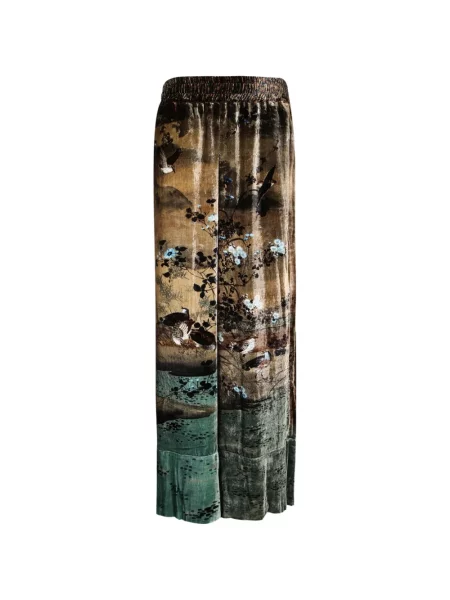 Pantaloni palazzo Pierre-louis Mascia de catifea cu model floral cu imagine