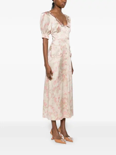 Jedwabna sukienka midi Alessandra Rich w kwiatki z nadrukiem