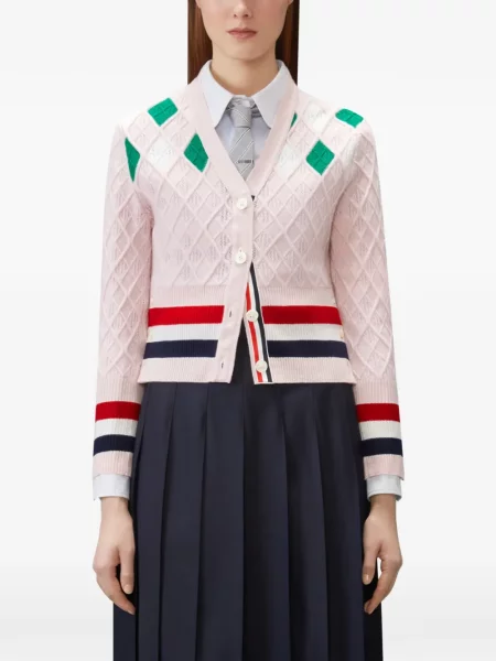 Cardigan Thom Browne cu model argyle roz