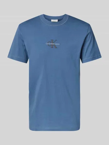 T-shirt z okrągłym dekoltem i wyhaftowanym logo Calvin Klein Jeans niebieska