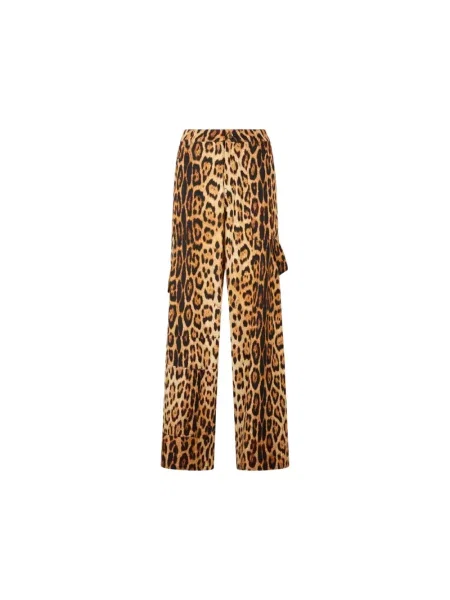 Skórzane spodnie Roberto Cavalli skórzany z nadrukiem brązowy