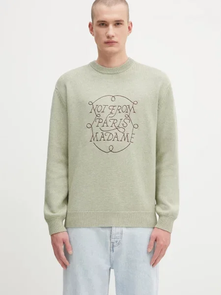 Drôle de Monsieur pulover de lână La Maille Slogan Tresses verde