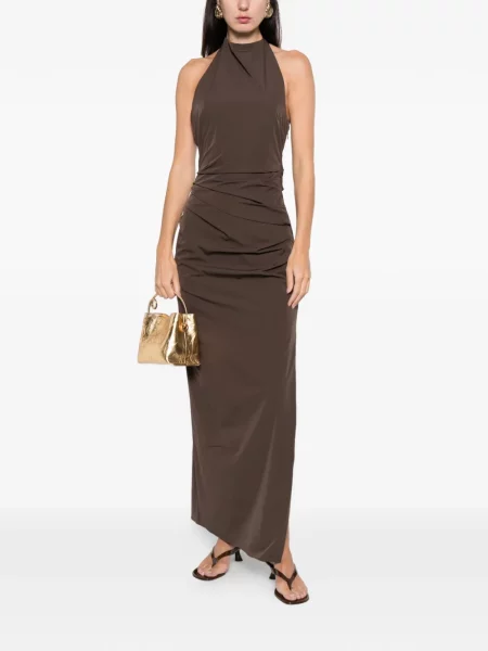 Rochie Sir cu gât halter de costum maro