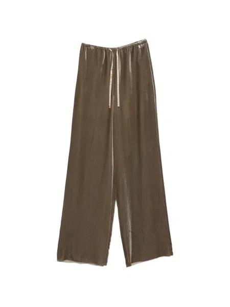 Pantaloni palazzo Agnona de catifea cu cordon verde