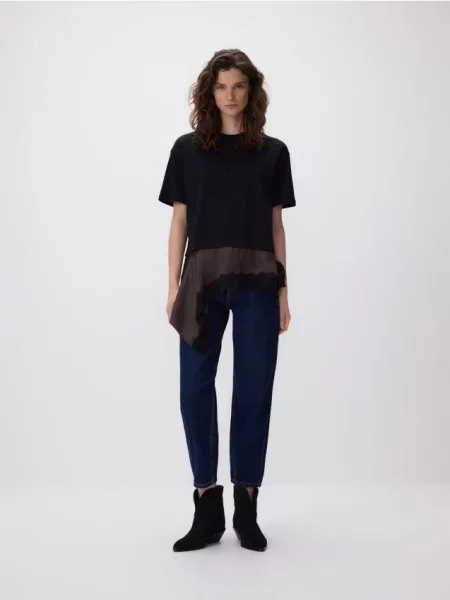 Reserved Tricou Asimetric maro-închis maro