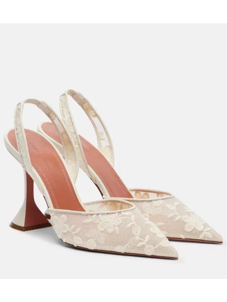 Pantofi cu toc Amina Muaddi din piele slingback alb
