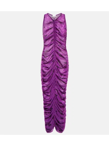 Rochie midi Ganni cu imagine plasă până la genunchi violet