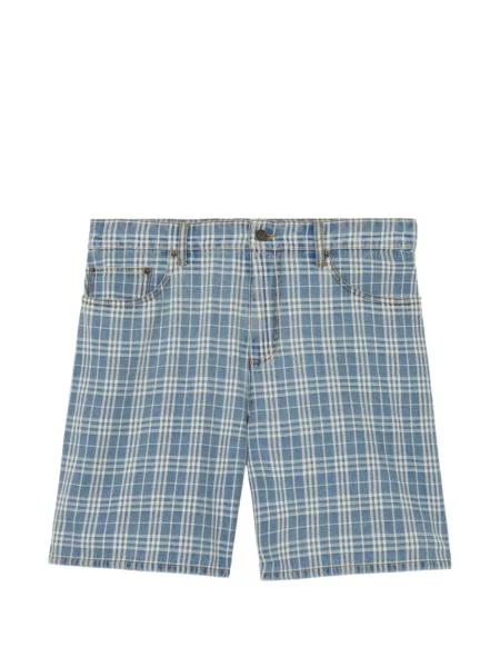Pantaloni scurți din denim Burberry în carouri albastru