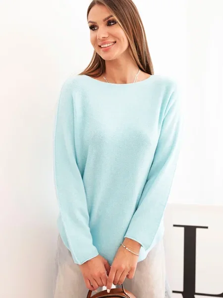 Pulover Kesi Włoski cu mâneci lungi lung turcoaz