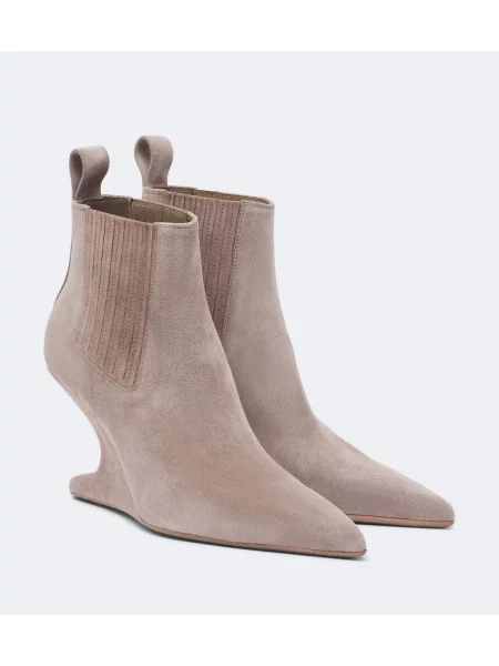 Cizme scurte Rick Owens din piele de căprioară roz