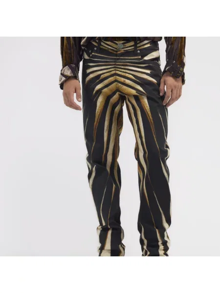 Jeansy Roberto Cavalli z nadrukiem żółte