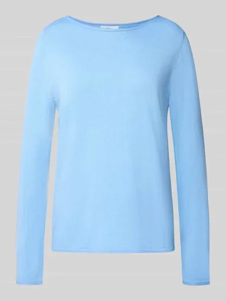 Sweter z miękkiej cienkiej dzianiny z podwiniętymi brzegami niebieski