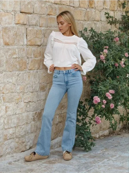 Джинси flare з з клапаном синій