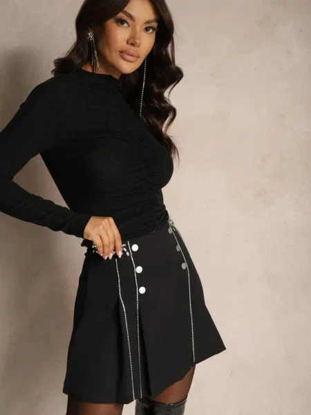 Fustă Cloș Mini cu Decorativi Holiana neagră